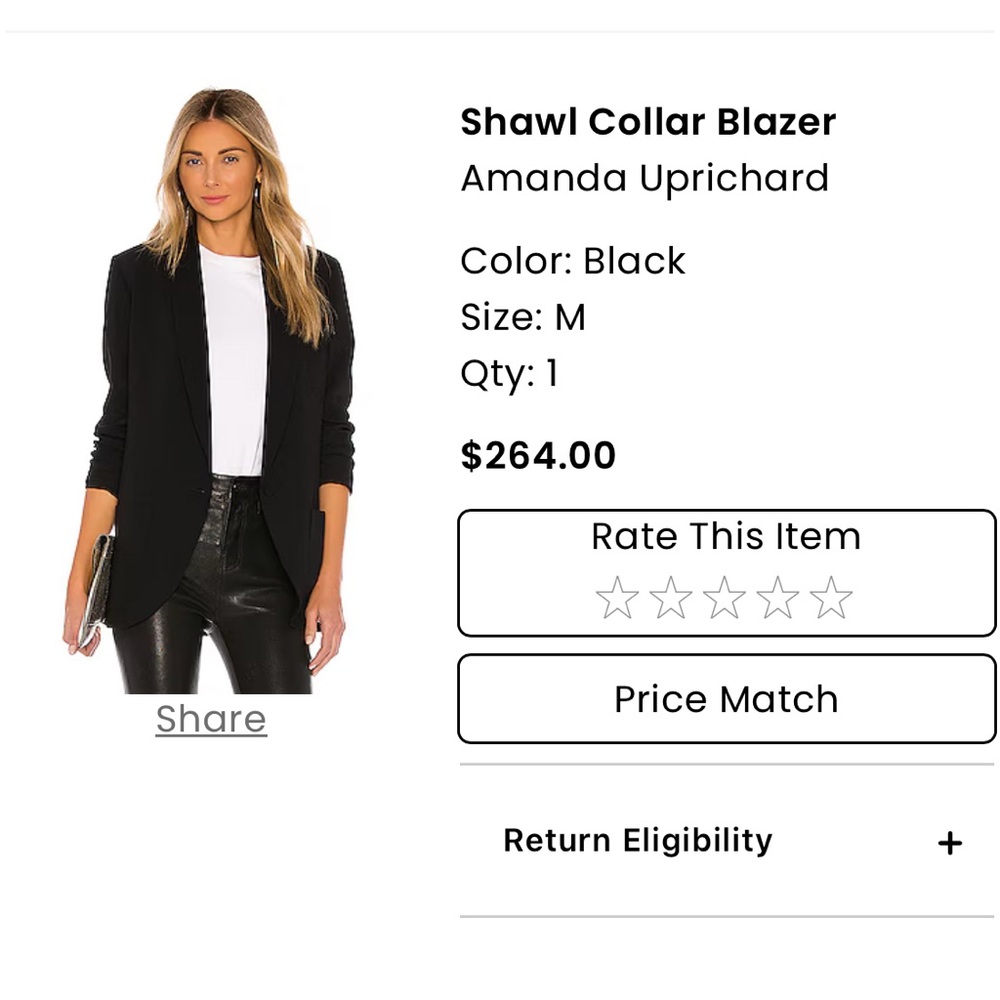 Amanda Uprichard Black Tailored Blazer